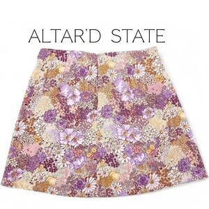 Altar'd State Mini Skirt Flower Floral Design Size XS Purple Spring Easter Multi